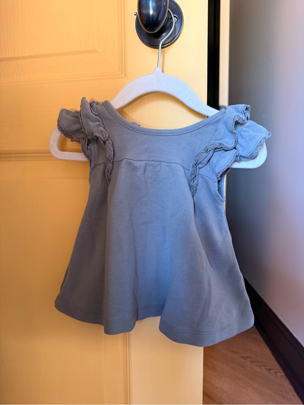 Quincy Mae Gray Ruffle Shoulder Tank Top